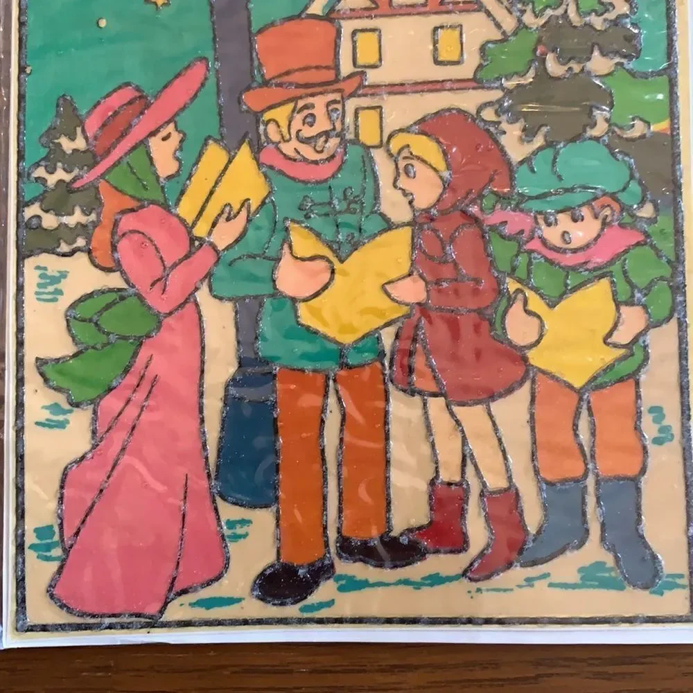 Vtg 70s Instant Stained Glass Christmas scene in‎ original packaging